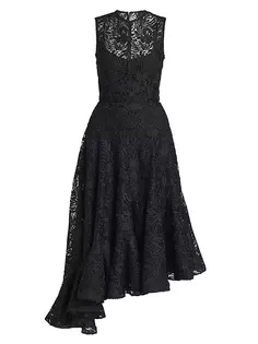 Асимметричное платье-миди из гипюрового кружева Erdem, черный