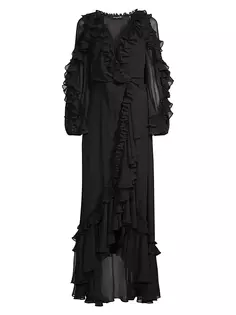 Платье макси Leah с рюшами и длинными рукавами Ungaro, черный