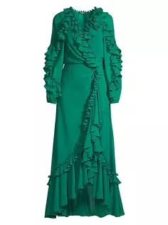 Платье макси Leah с рюшами и длинными рукавами Ungaro, цвет evergreen
