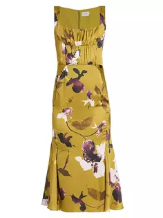 Платье-миди с цветочным принтом Erdem, золото