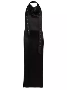 Платье с атласным поясом и воротником-халтер Off-White, черный