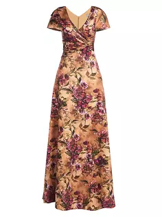 Атласное платье А-силуэта Nina с драпировкой и цветочным принтом Theia, цвет gilded poppies