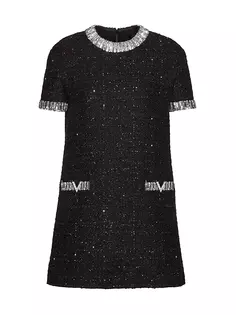 Короткое твидовое платье с вышивкой Glaze Valentino Garavani, цвет black silver