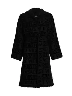 Хлопковый халат с повторяющимся логотипом Versace, черный