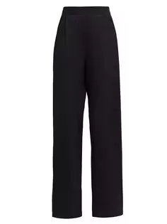 Широкие брюки из атласа со складками Saks Fifth Avenue, черный