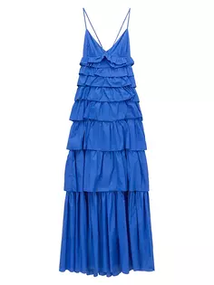 Многоярусное платье макси Rylie с рюшами Staud, цвет lapis