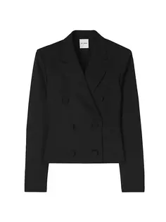 Двубортный пиджак из эластичной шерсти St. John, черный