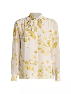 Шелковая блузка с цветочным принтом и воротником-стойкой Giambattista Valli, желтый