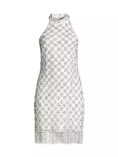Мини-платье с вырезом халтер из бисера Liv Foster, слоновая кость