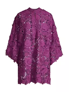 Мини-платье из кружевного кафтан с цветочным принтом La Vie Style House, фиолетовый