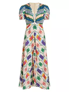 Платье макси из шелкового атласа с шевроном Lea Saloni, цвет hedgerow chevron