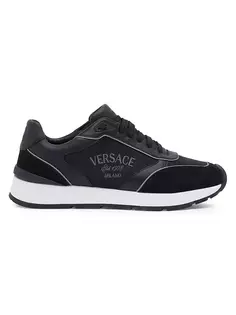Кожаные кроссовки с логотипом Versace, черный