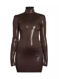 Ламинированное мини-платье с длинными рукавами Dolce&amp;Gabbana, цвет dark brown