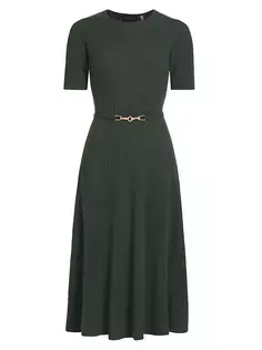 Кашемировое платье-миди с поясом Elie Tahari, цвет emerald
