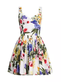 Мини-платье-бюстье из поплина с цветочным принтом Dolce&amp;Gabbana, цвет giardino bianco