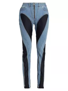 Двухцветные джинсы на молнии Mugler, синий