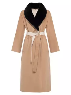 Шерстяное короткое пальто с воротником из овчины Gorski, цвет camel beige
