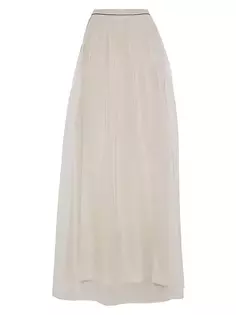 Плиссированная длинная юбка из хрустящего шелка с монили Brunello Cucinelli, цвет buff