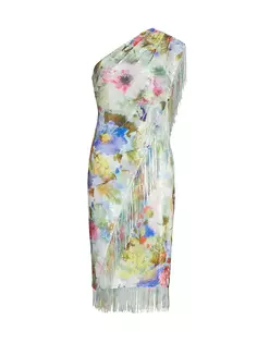 Платье-футляр на одно плечо с цветочным принтом и пайетками Badgley Mischka, мультиколор