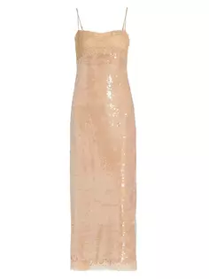 Платье миди Valentina с пайетками и кружевом Simkhai, цвет ginger root