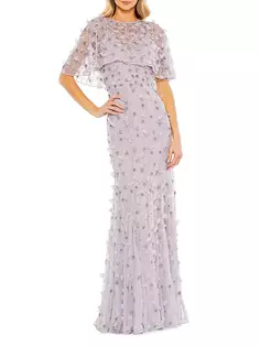 Украшенное платье-раструб с рукавами-накидкой и иллюзией Mac Duggal, цвет vintage lilac