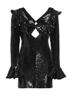 Мини-платье с рюшами и вырезами из пайеток Patbo, черный