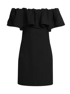 Мини-платье из шелковой смеси с открытыми плечами Bottega Veneta, черный