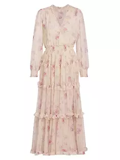 Многоярусное шелковое платье макси Kailo с цветочным принтом Loveshackfancy, цвет warm pink cloud