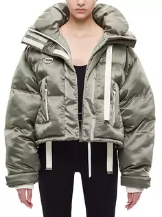 Атласная укороченная куртка-пуховик Willow Ama Shoreditch Ski Club, цвет steel green