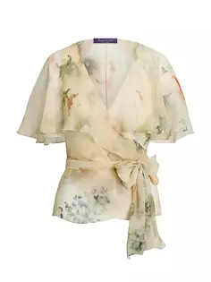 Шелковая блузка-кейп с цветочным принтом Amilea Ralph Lauren Collection, мультиколор