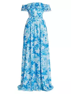 Шифоновое платье макси Adeline с цветочным принтом Ml Monique Lhuillier, цвет flora azulia