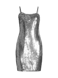 Мини-платье с цветочной аппликацией и пайетками Liv Foster, цвет silver
