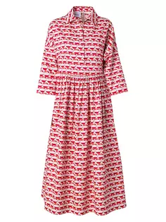 Платье-рубашка из хлопкового атласа в горошек Akris Punto, красный