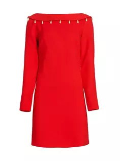 Платье с глубоким вырезом на спине, украшенное искусственным жемчугом Lela Rose, красный