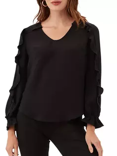 Блузка с длинными рукавами и оборками «Сова» Trina Turk, черный