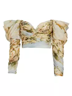 Драпированный лиф с открытыми плечами и цветочным принтом Luminosity Zimmermann, цвет ivory garden floral