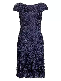 Платье с аппликацией из бисера и лепестков Theia, темно-синий