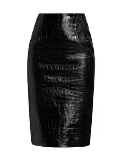 Юбка-карандаш из кожи с тиснением под крокодила Versace, черный