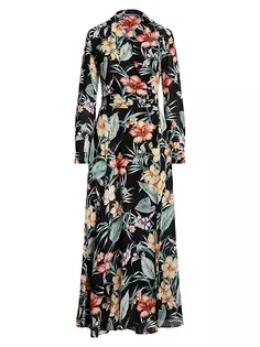 Льняное платье макси с запахом и цветочным принтом Ralph Lauren Collection, черный
