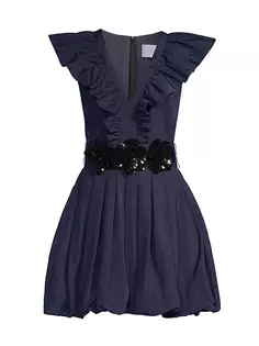 Мини-платье из тафты с оборками One33 Social, темно-синий