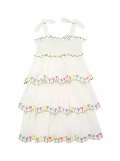 Платье для маленьких девочек с вышивкой в виде ладоней и фестонами Zimmermann Kids, мультиколор