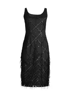 Платье миди, украшенное пайетками и перьями Donna Karan New York, черный