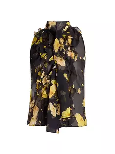 Шелковая блузка без рукавов с цветочным принтом Giambattista Valli, черный