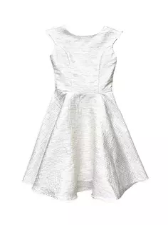Жаккардовое платье цвета металлик с короткими рукавами для девочек Un Deux Trois, слоновая кость