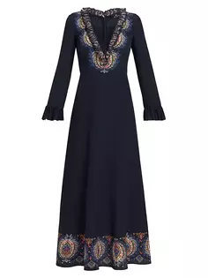 Шелковое платье макси с пейсли Etro, темно-синий