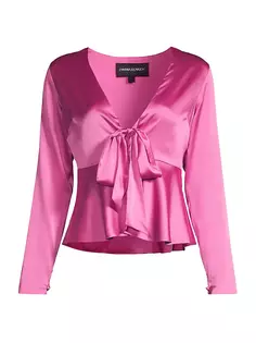 Шелковая блузка с завязками спереди и длинными рукавами Cynthia Rowley, розовый