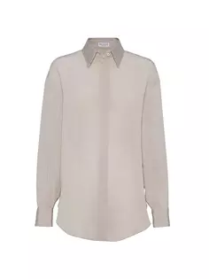 Рубашка из шелкового крепдешина с ослепительным атласным воротником Brunello Cucinelli, цвет sand
