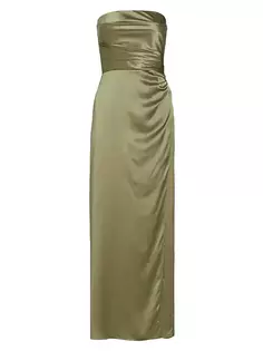 Платье макси без бретелек из шелкового атласа Barrow Reformation, цвет artichoke