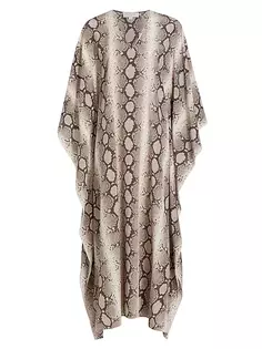 Шелковое платье макси со змеиным принтом Michael Kors Collection, мультиколор