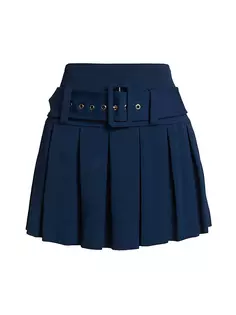 Плиссированная мини-юбка Caroline с поясом Ramy Brook, темно-синий